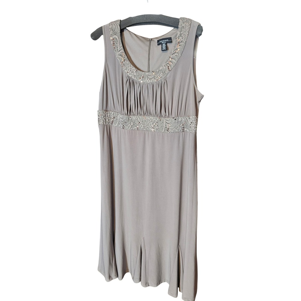 R&M Richards Woman Taupe Lace Sequin Empire Waist Sleeveless Dress Plus Size 16W